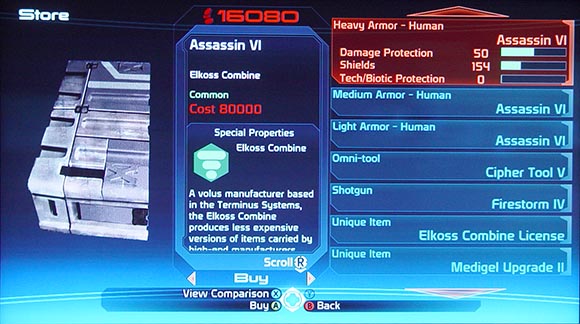 Mass Effect Shopping Screen