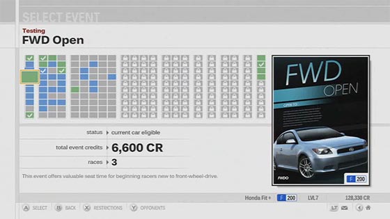 Forza 3 Event Selection Screen